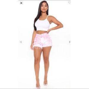 NWT Fashion Nova denim pink tie dye shorts